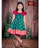 Bhartiya Paridhan Silk Woven Sleeveless Pleated Ethnic Dress With Peacock Embroidery - Teal Blue