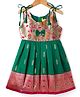 Bhartiya Paridhan Silk Woven Sleeveless Ethnic Dress With Floral Print & Bow Applique - Green