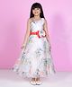 Ministitch Organza Woven Sleeveless Floral Printed Bow Applique Detailed Gown - Off White