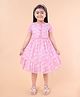 PINK MERMAID Cotton Knit Half Sleeves Floral Printed Tiered Dress - Pink