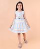 PINK MERMAID Linen Knit Sleeveless Striped Tiered Dress With Belt - Blue