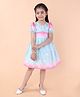 PINK MERMAID Cotton Knit Half Puffed Sleeves Ombre & Floral Embroidered Dress - Blue