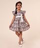 PINK MERMAID Cotton Knit Cap Sleeves Abstract Printed Dress - Brown
