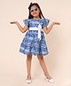 PINK MERMAID Cotton Knit Cap Sleeves Abstract Printed Dress - Blue
