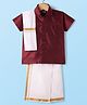 Dapper Dudes Half Sleeves Textured Shirt With Mundu & Geometric Foil Printed Angavastram Set - Maroon