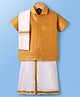 Dapper Dudes Half Sleeves Textured Shirt With Mundu & Angavastram Set - Mustard
