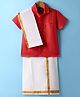 Dapper Dudes Half Sleeves Textured Shirt With Mundu & Angavastram Set - Orange