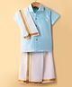 Dapper Dudes Half Sleeves Textured Shirt With Mundu & Angavastram Set - Blue