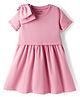 Kookie Kids Viscose Lycra Knit Half Sleeves Fit & Flare Dress with Bow Applique - Baby Pink