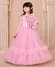 Ministitch Net Woven Sleeveless Floral Applique & Ruffle Detailed Gown - Pink