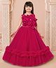 Ministitch Net Woven Sleeveless Floral Applique & Ruffle Detailed Gown - Crimson Red