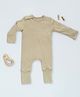 Cocoon Care Bamboo Knit Full Sleeves Solid Reversible Mittens & Socks Detailed Sleepsuit - Brown