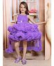 Lagorii Net Woven Sleeveless Shimmered Bow Applique Ruffle Detailed High Low Dress - Lavender