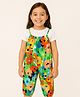 JusCubs Cotton Knit Floral Printed Dungaree With Half Sleeves Solid Tee Set- Multi Colour