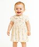 JusCubs Cotton Knit Half Sleeves Abstract Printed Dress - Beige