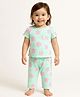JusCubs Cotton Knit Half Sleeves Flower Printed Coordinating Night Suit Set - Green