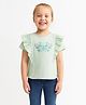 JusCubs Cotton Knit Half Sleeves Frill Detailed & Butterfly Embroidered Top - Green