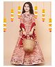 Bitiya By Bhama Cotton Blend Woven Three Fourth Sleeves Gota Lace Embellished & Floral Printed Lehenga & Choli With Dupatta Set - Peach
