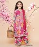 Bitiya By Bhama Silk Woven Three Fourth Sleeves Floral Printed Kurta & Sharara With Dupatta Set - Pink