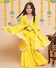 Bitiya By Bhama Cotton Woven Three Fourth Bell Sleeves Bandhani  Designed Tassels Detailed Kurta Sharara Set - Yellow