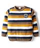 Babyhug Knitted Full Sleeves Striped Pullover Sweater With Patch Detailing - Mustard & Navy Blue