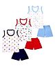 Superminis Cotton Woven Pack Of 3 Sleeveless Teddy Bear & Cars Printed Vests & Shorts Set - Red Navy & Sky Blue