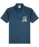 CAVIO Cotton Lycra Woven Half Sleeves Repeating Text Printed Polo Tee - Navy Blue