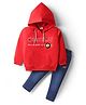 Dapper Dudes Full Sleeves Dear Self Text Printed Hooded Tee & Pant Set - Red