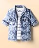 Dapper Dudes Full Sleeves Washed Shirt With Striped Inner Tee - Blue