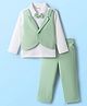 Babyhug Knit Full Sleeves Solid Polo Party T-Shirt & Trouser Set With Bow Applique & Attached Waistcoat - Mint Green & White