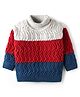 Babyhug Knitted Full Sleeves Turtle Neck Pullover Sweater With Color Block & Cable Knit Design - Multicolor