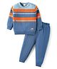 Babyhug Knit Full Sleeves Pullover Sweater Set with Color Block Design & Car Patch - Blue