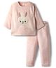 Babyhug Knit Full Sleeves T-Shirt & Lounge Pant Set with Bunny Embroidery - Pink