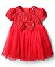 Babyhug Mesh Woven Half Sleeves Flared Partywear Dress With Sequins - Red