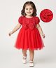 Babyhug Mesh Woven Half Sleeves Flared Partywear Dress With Sequins - Red
