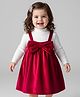 Babyhug Velour Knit Full Sleeves Inner Tee & Party Dress with Bow Applique - Maroon
