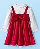 Babyhug Velour Knit Full Sleeves Inner Tee & Party Dress with Bow Applique - Maroon