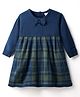Babyhug Knit Full Sleeves Checkered Woollen Dress with Bow Applique - Navy Blue