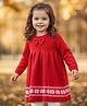 Babyhug Sweater Knit Full Sleeves Woollen Dress With Floral Design & Bow Applique - Red