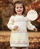 Babyhug Sweater Knit Full Sleeves Woolen Dress with Floral Design - White