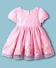 Babyhug Mesh Woven Half Sleeves Flare Dress with Unicorn Print - Pink