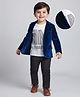 Babyhug Velour Knit Full Sleeves T-Shirt Trouser & Blazer Set with Believe in Yourself Print - Blue White & Grey
