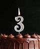Funcart Numerical Number 3 Cake Topper Candle - Silver