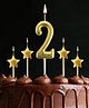 Funcart 2nd Birthday Golden Star Cake Topper Candle - Pack of 5
