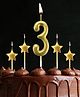 Funcart 3rd Birthday Golden Star Cake Topper Candle - Pack of 5