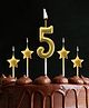 Funcart 5th Birthday Golden Star Cake Topper Candle - Pack of 5