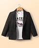 Babyhug Knit Full Sleeves Party Wear Solid Blazer & T-Shirt with Racer Text Print - Black & White