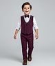 Babyhug Knit Full Sleeves Solid Color 3 Piece Party Suit with Bow - White & Wine