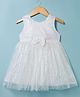 Babyhug Woven Sleeveless Mesh Party Dress with Sequin Detailing & Bow Applique - White