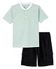 Funkrafts Premium Cotton Knitted Half Sleeves Striped Tee & Shorts Set - Green & Black